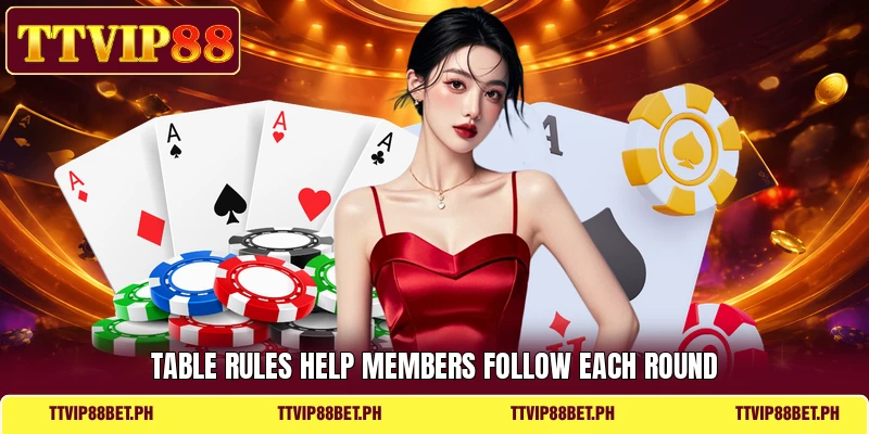 Table rules help members follow each round Table rules help members follow each round