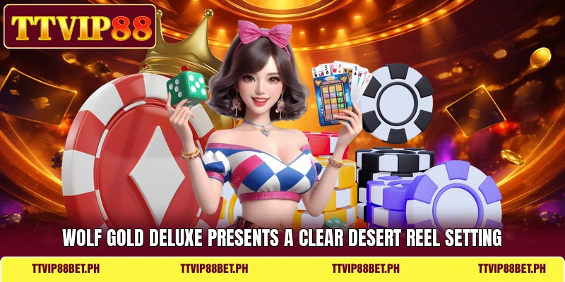 Wolf Gold Deluxe presents a clear desert reel setting